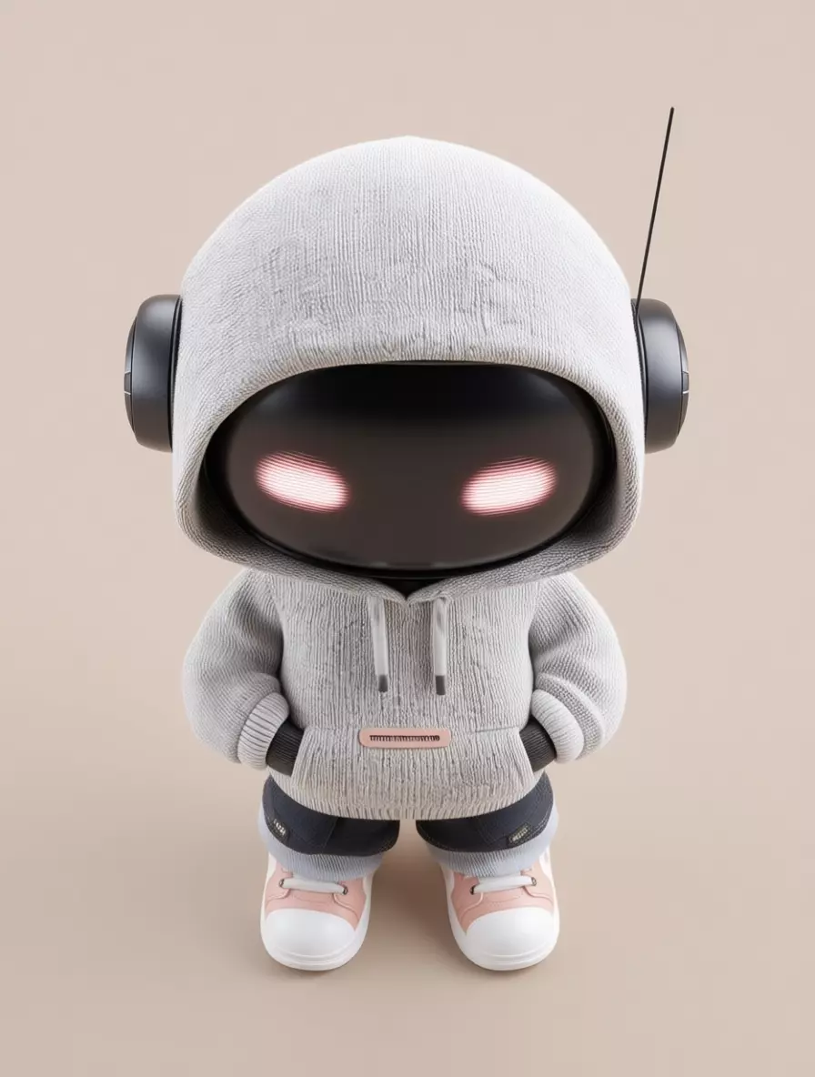 Cute Hoodie Robot 3D Model Glowing Eyes Streetwear Style Low-poly 3D model_3