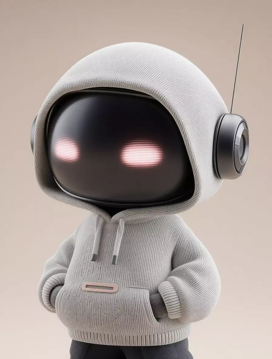 Cute Hoodie Robot 3D Model Glowing Eyes Streetwear Style Low-poly 3D model_6