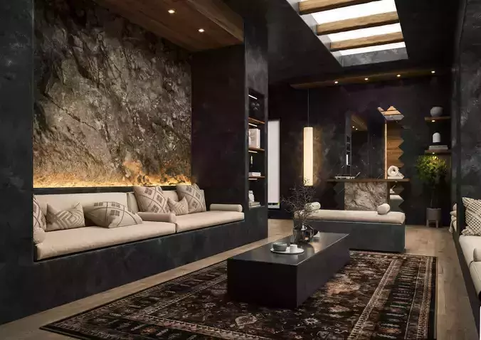 Luxury Dark Lounge Interior Modern Minimalist Living Space 