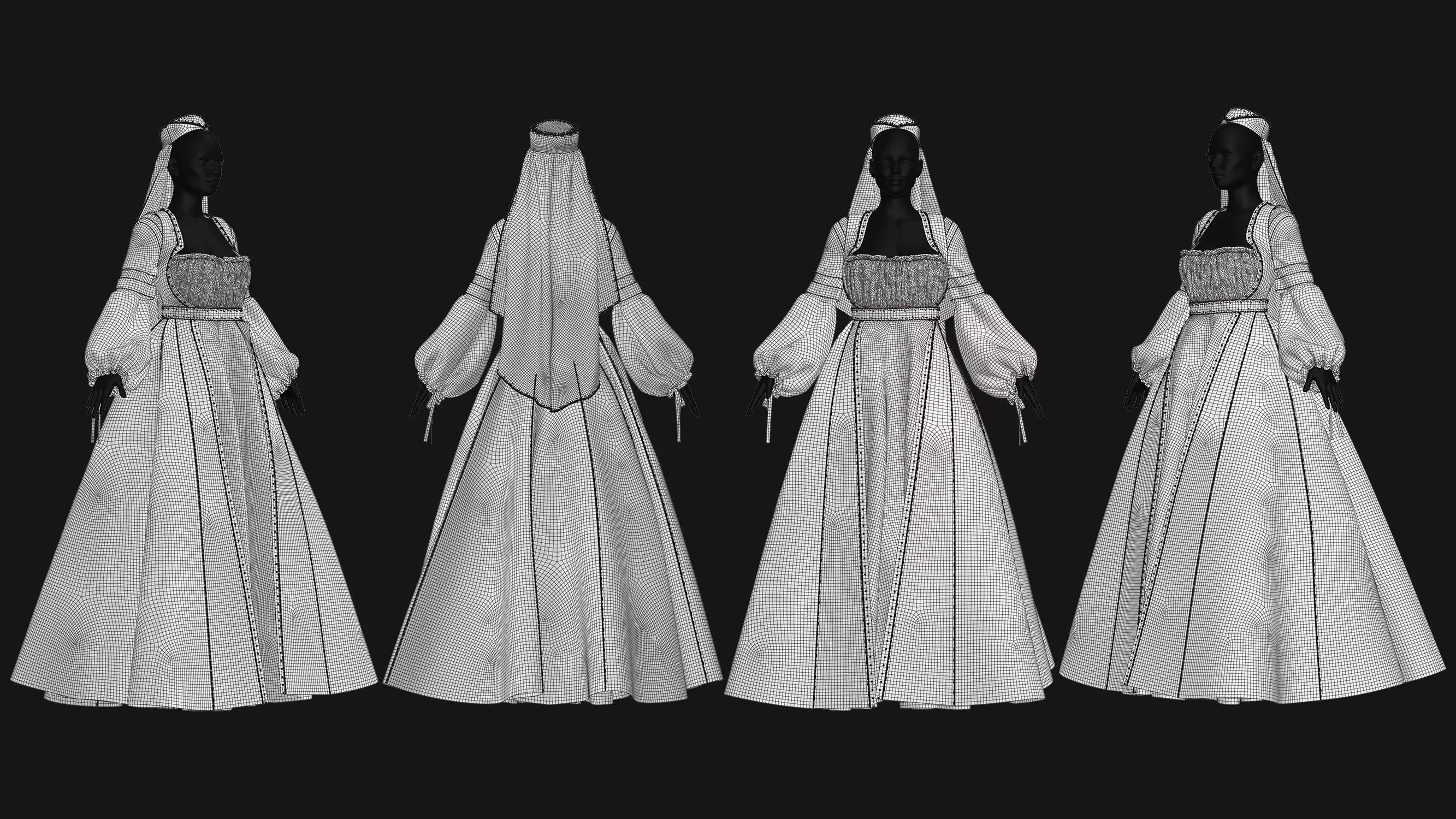 Female Medieval Dress-M 3D model_4