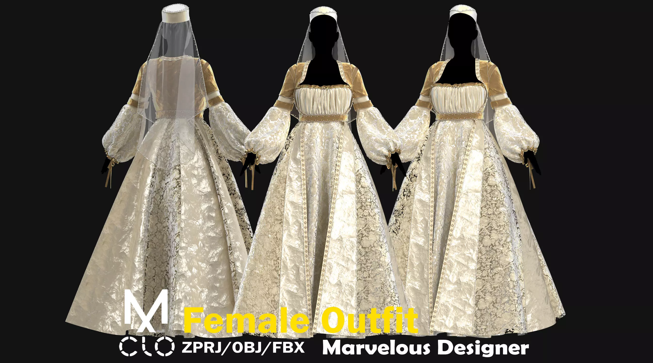 Female Medieval Dress-M 3D model_0