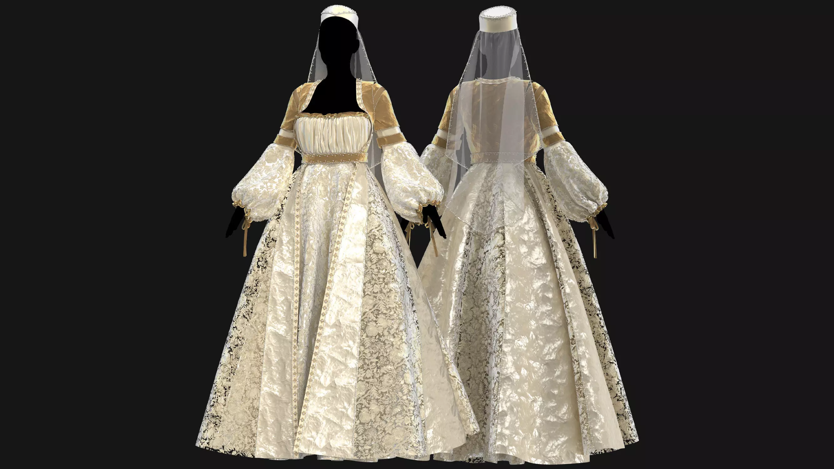 Female Medieval Dress-M 3D model_6