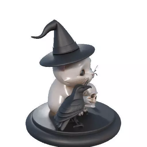 2533 Witch Cat with Skull Raven and Candlestick 3D print model_13
