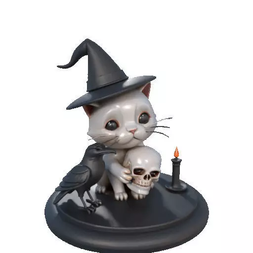 2533 Witch Cat with Skull Raven and Candlestick 3D print model_9