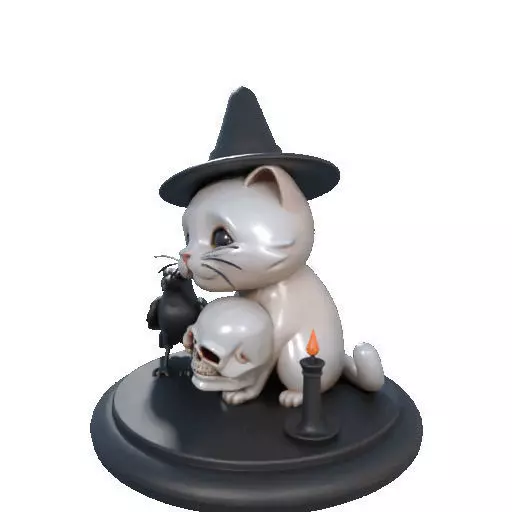2533 Witch Cat with Skull Raven and Candlestick 3D print model_33