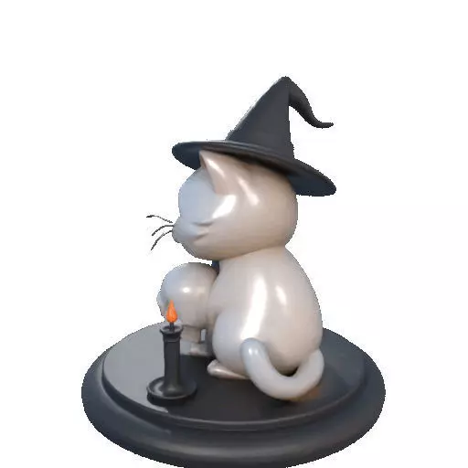 2533 Witch Cat with Skull Raven and Candlestick 3D print model_28