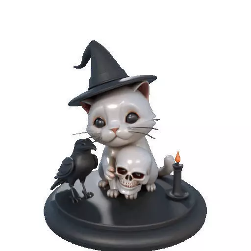 2533 Witch Cat with Skull Raven and Candlestick 3D print model_37