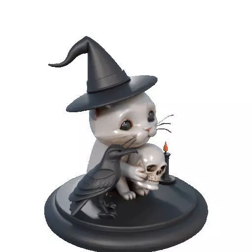 2533 Witch Cat with Skull Raven and Candlestick 3D print model_11
