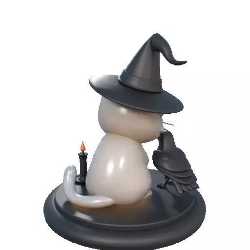 2533 Witch Cat with Skull Raven and Candlestick 3D print model_21