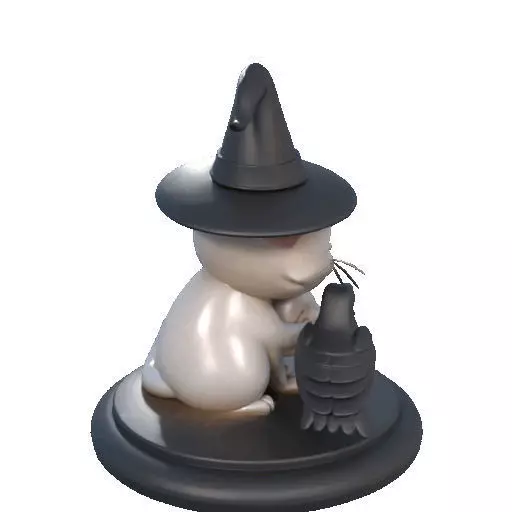 2533 Witch Cat with Skull Raven and Candlestick 3D print model_17