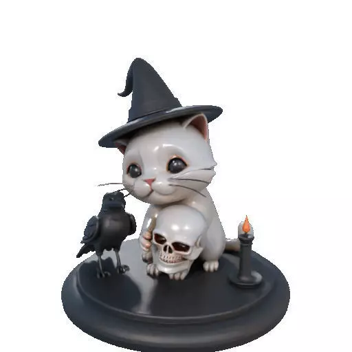 2533 Witch Cat with Skull Raven and Candlestick 3D print model_36