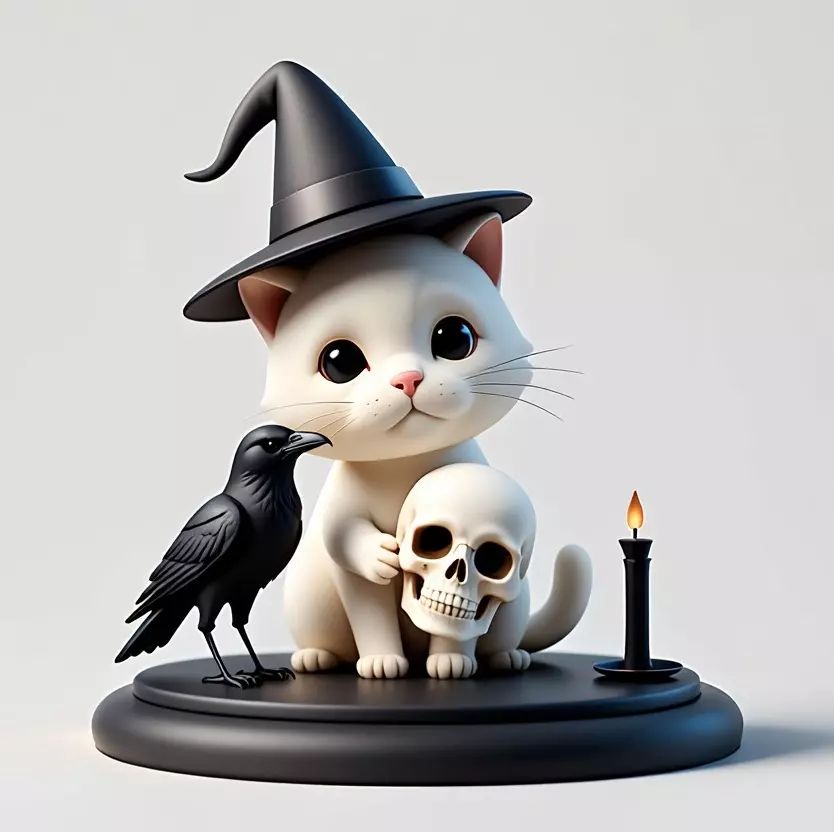 2533 Witch Cat with Skull Raven and Candlestick 3D print model_6