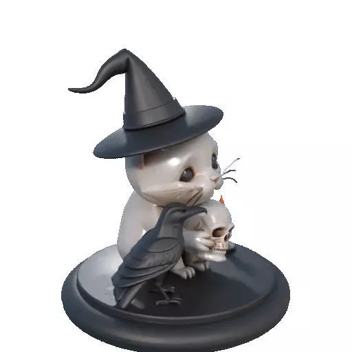 2533 Witch Cat with Skull Raven and Candlestick 3D print model_12