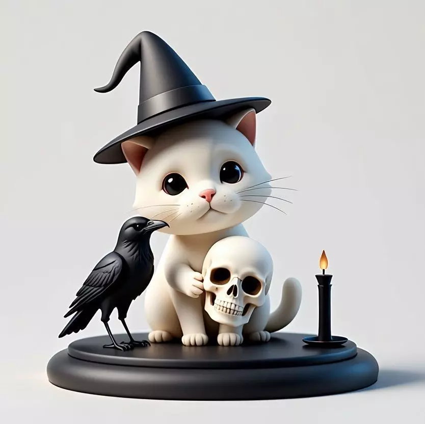 2533 Witch Cat with Skull Raven and Candlestick 3D print model_5
