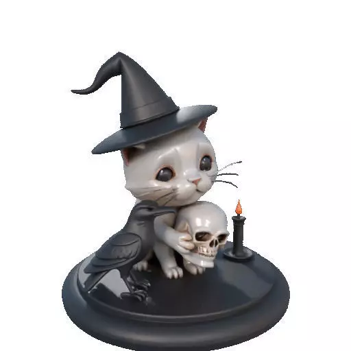 2533 Witch Cat with Skull Raven and Candlestick 3D print model_10