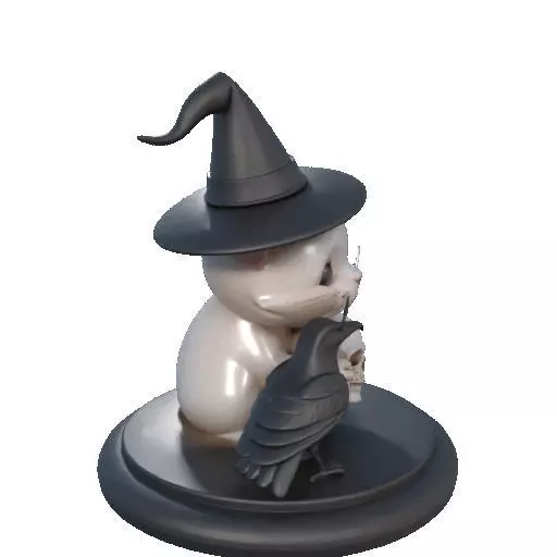 2533 Witch Cat with Skull Raven and Candlestick 3D print model_14