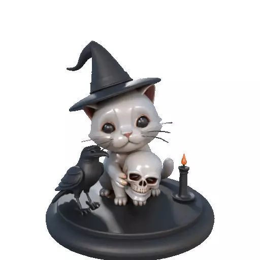 2533 Witch Cat with Skull Raven and Candlestick 3D print model_8