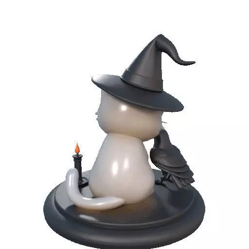 2533 Witch Cat with Skull Raven and Candlestick 3D print model_22