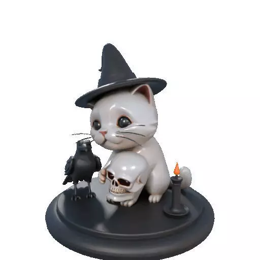 2533 Witch Cat with Skull Raven and Candlestick 3D print model_35