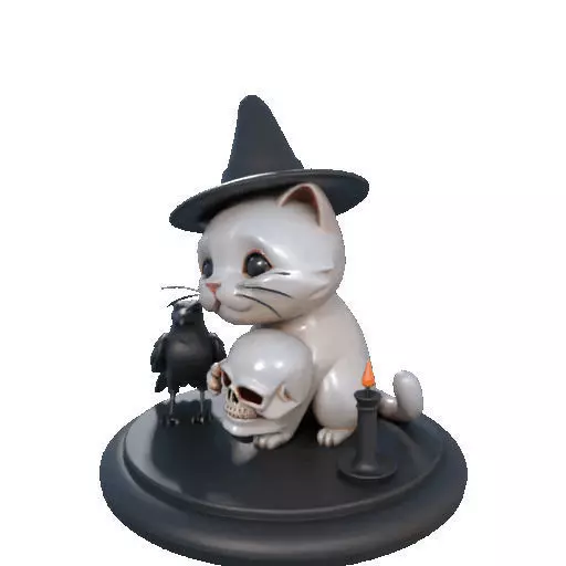 2533 Witch Cat with Skull Raven and Candlestick 3D print model_34
