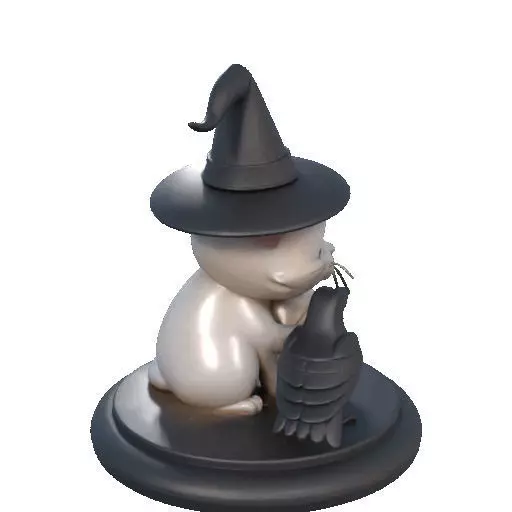 2533 Witch Cat with Skull Raven and Candlestick 3D print model_16