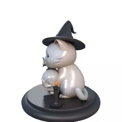 2533 Witch Cat with Skull Raven and Candlestick 3D print model_30