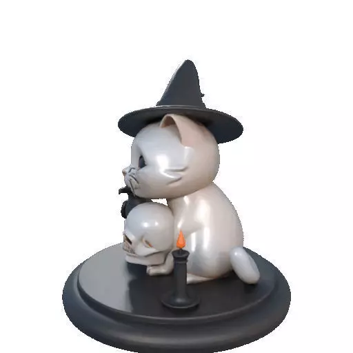 2533 Witch Cat with Skull Raven and Candlestick 3D print model_31