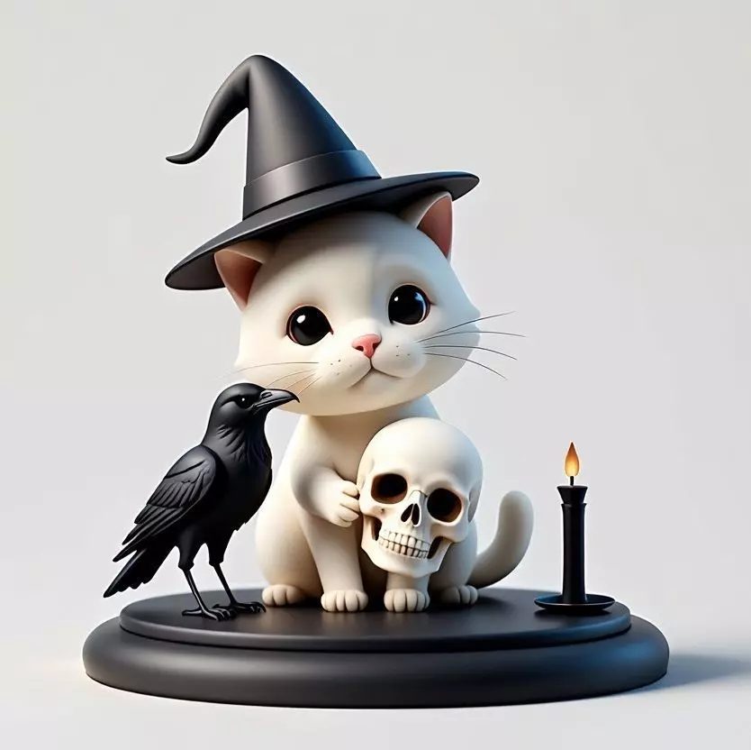 2533 Witch Cat with Skull Raven and Candlestick 3D print model_7