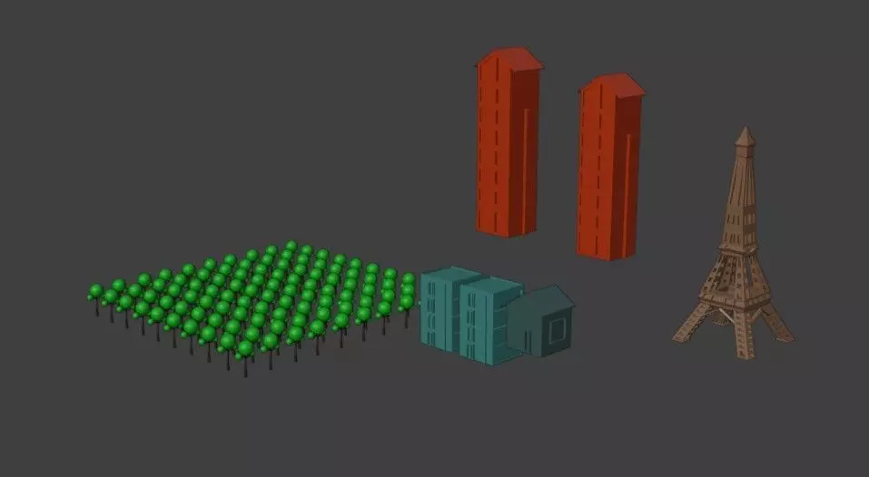 City Pack Eiffel Tower Buildings  Trees Low Poly blend obj fbx Low-poly 3D model_0