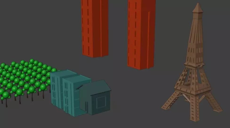 City Pack Eiffel Tower Buildings  Trees Low Poly blend obj fbx Low-poly 3D model_2