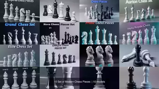 10 Set of Modern Chess Pieces 
