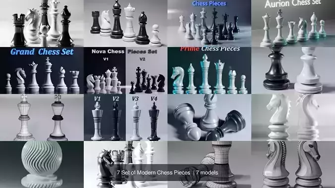 7 Set of Modern Chess Pieces 