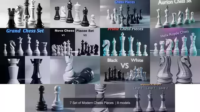 8 Set of Modern Chess Pieces 