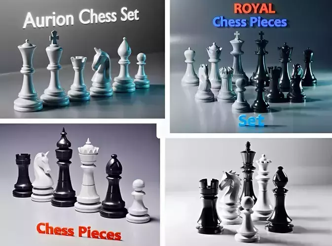 4 Set of Modern Chess Pieces  3D Model Collection