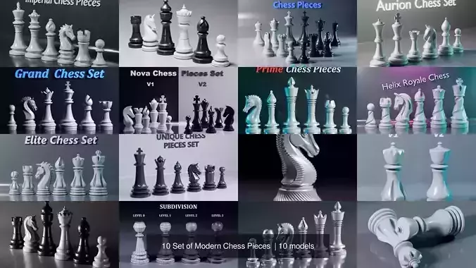 10 Set of Modern Chess Pieces 