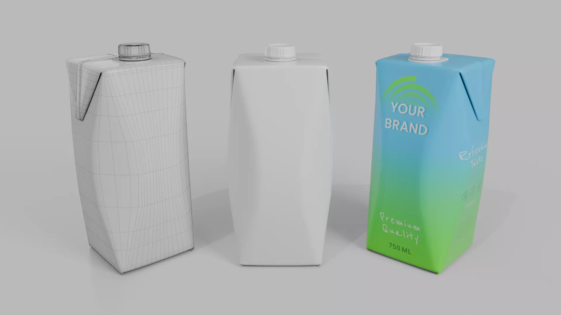 Beverage Carton 750 ml- Customizable Prism Drink Box 3D model_20
