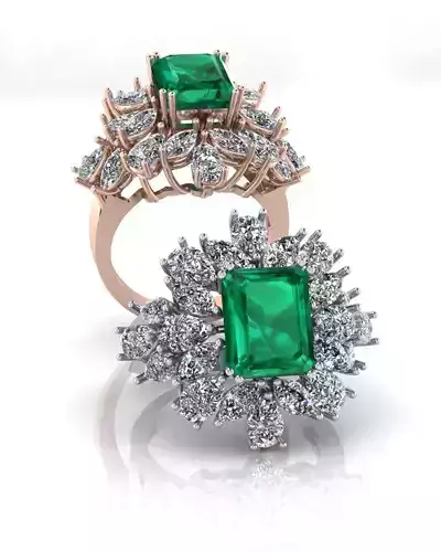 emerald and pear marquise high jewelry ring 
