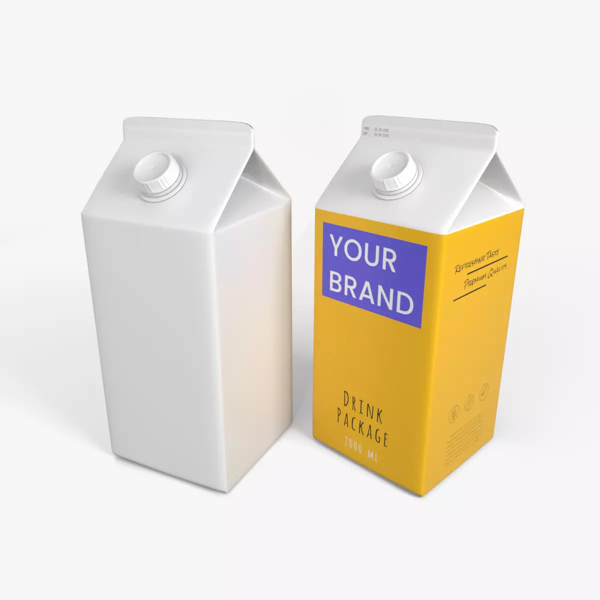 Beverage Carton 2000 ml - Customizable Gable-Top Drink Box 3D model_0