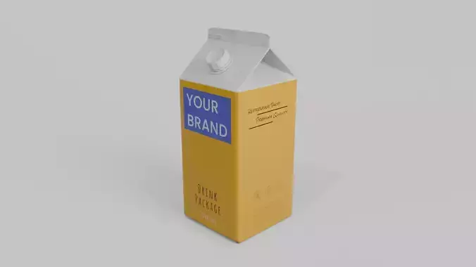 Beverage Carton 2000 ml - Customizable Gable-Top Drink Box 3D model 2