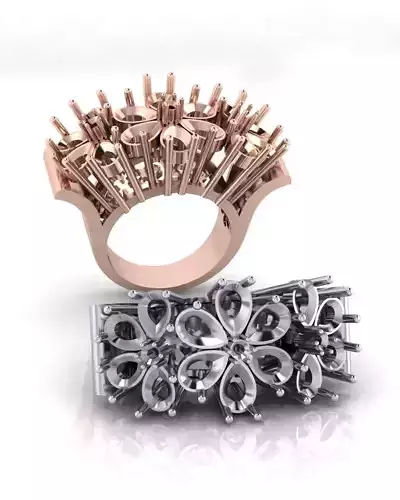 pear flower setting cluster ring 