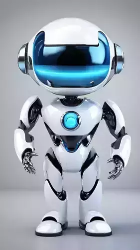 Cute White Robot 3D Model Blue Glow Futuristic Design
