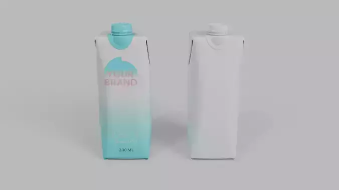 Beverage Carton 200 ml- Customizable Prism Drink Box 3D model 6