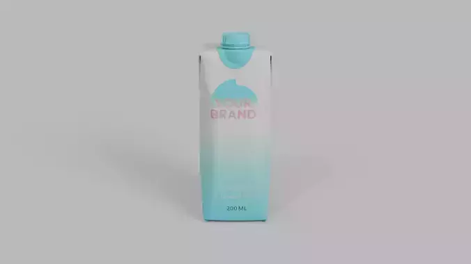 Beverage Carton 200 ml- Customizable Prism Drink Box 3D model 2