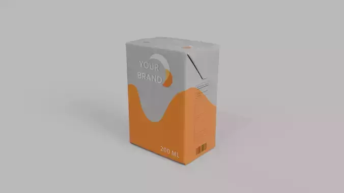 Beverage Carton 200 ml - Customizable Drink Box 3D model 2