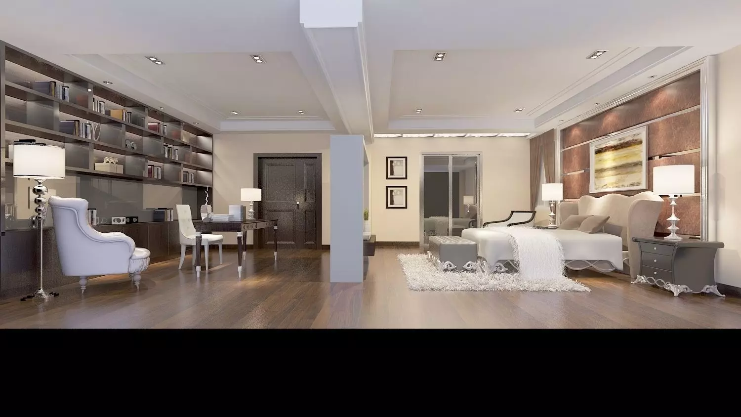 Luxury bedroom and study room 3D model
