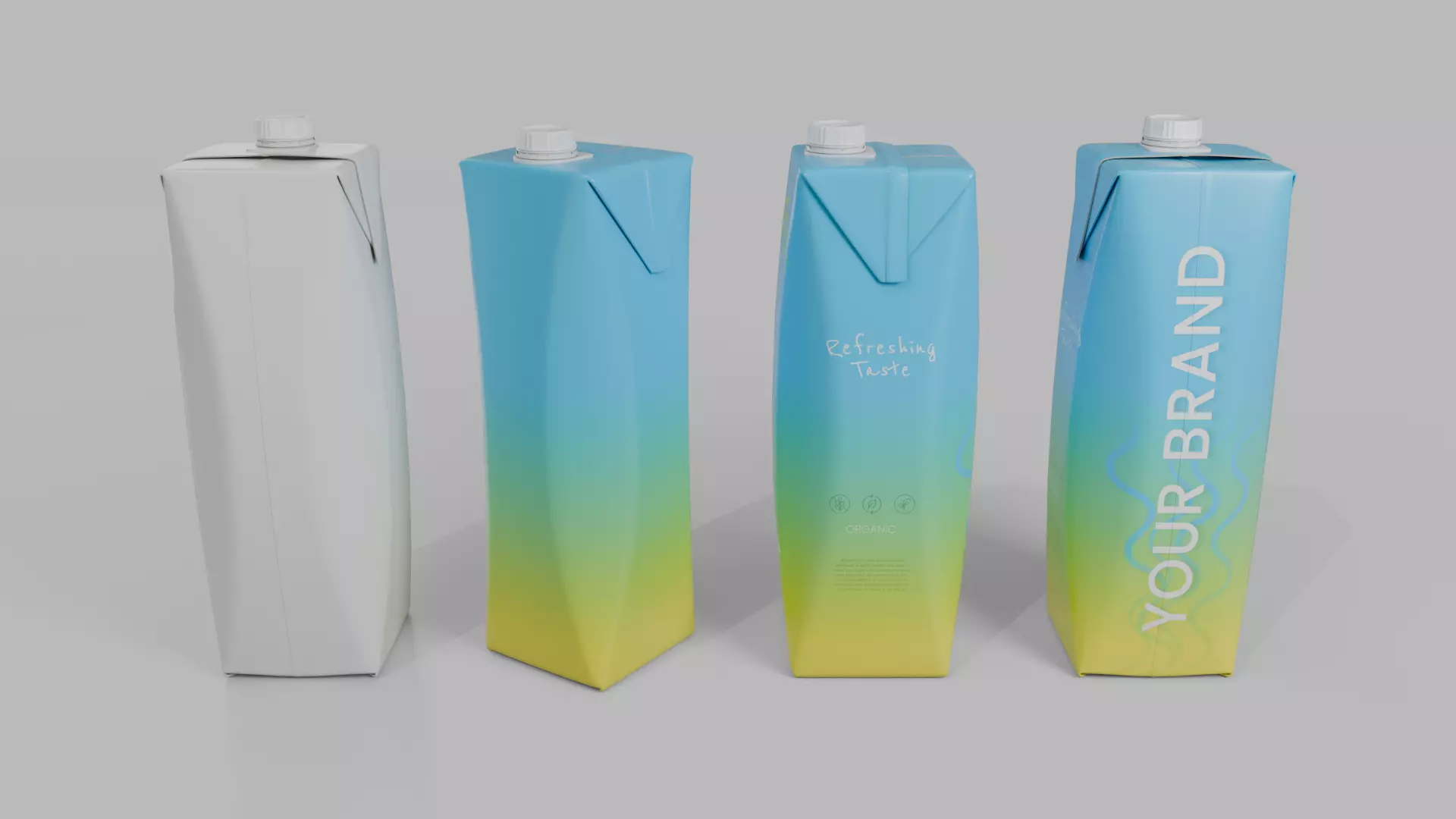 Beverage Carton 1L- Customizable Prism Drink Box 3D model_12
