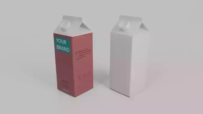 Beverage Carton 1000 ml - Customizable Gable-Top Drink Box 3D model 4