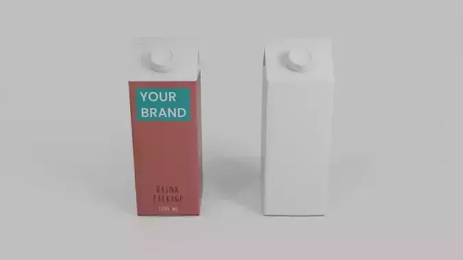 Beverage Carton 1000 ml - Customizable Gable-Top Drink Box 3D model 5