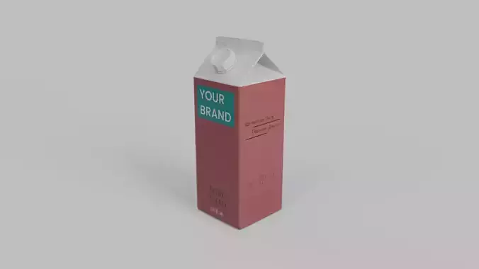 Beverage Carton 1000 ml - Customizable Gable-Top Drink Box 3D model 2