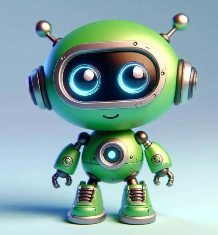 Cute Green Robot 3D Model Glowing Eyes Friendly Smile Low-poly 3D model_0